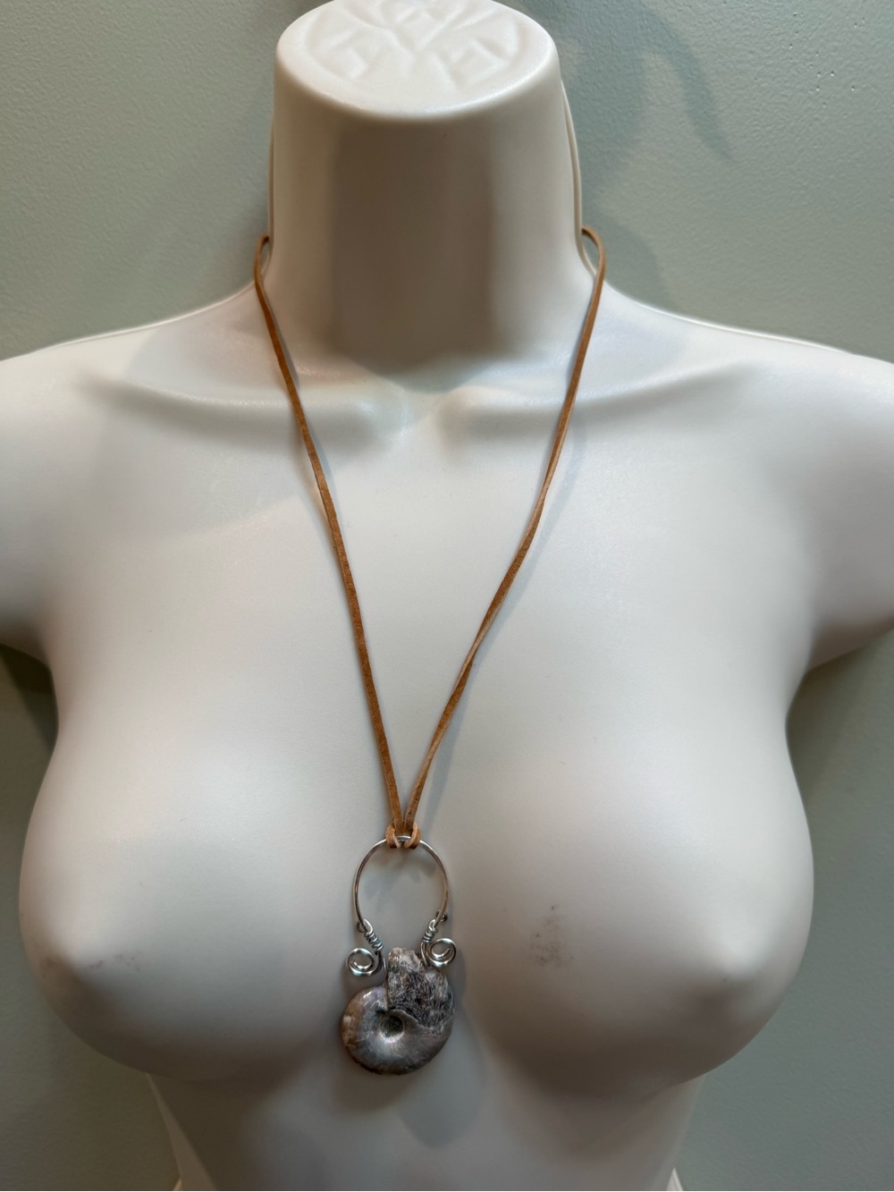 Handmade Nautilus Pendant Necklace on Brown Leather Cord